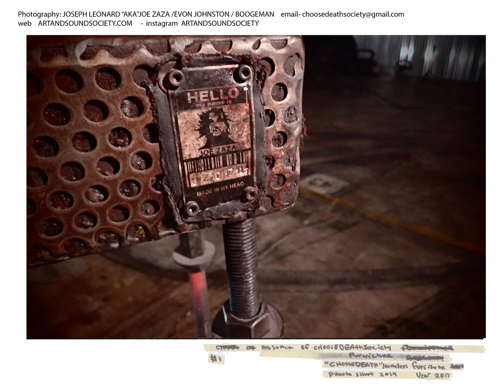 CLOSE UP OF INDUSTRIAL HOMELESS "CHOOSEDEATHSOCIETY" Furniture Year 2019