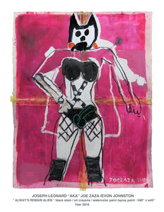 “ ALWAY’S REMAIN ALIEN ” black stain / oil crayons / watercolor paint /spray paint - h60“ x w45”