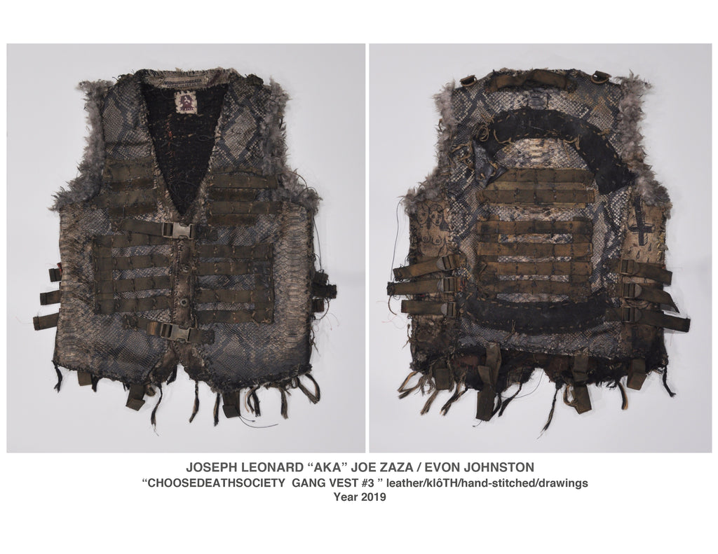 “CHOOSEDEATHSOCIETY  GANG VEST #3 ” leather/klôTH/hand-stitched/drawings Year 2019