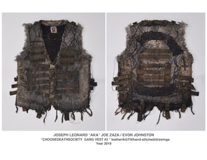 “CHOOSEDEATHSOCIETY  GANG VEST #3 ” leather/klôTH/hand-stitched/drawings Year 2019