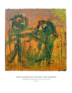 "GYPSIES ON THE ROAD" oil on canvas h24"x w24" Year 2001