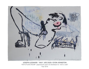"Her Studio Room"  mixed media /acrylic paint/oil stick/black ink  h22''x w30'' Year 2018   -