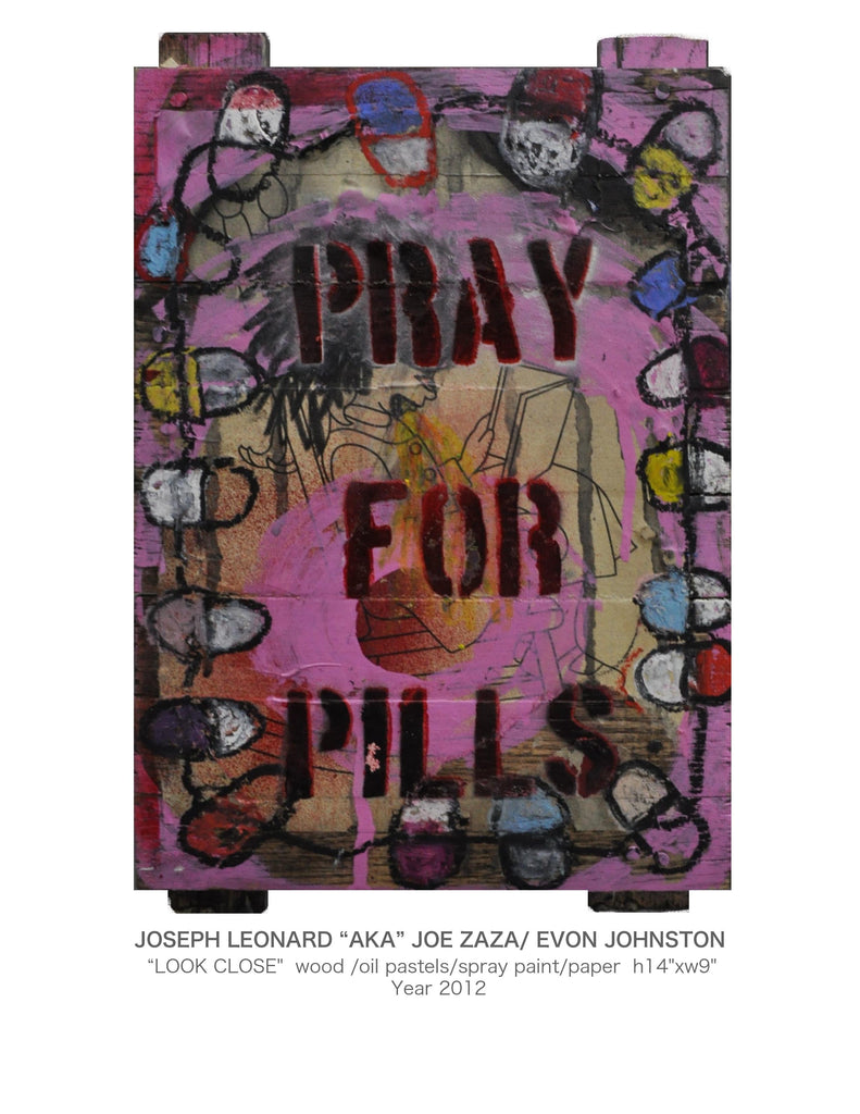 "LOOK CLOSE"  wood /oil pastels/spray paint/paper  h14"x w9" Year 2012