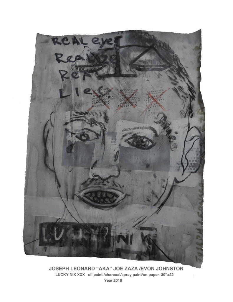 "LUCKY NIK XXX"  oil paint /charcoal/spray paint/on paper h30''x w22''Year 2018