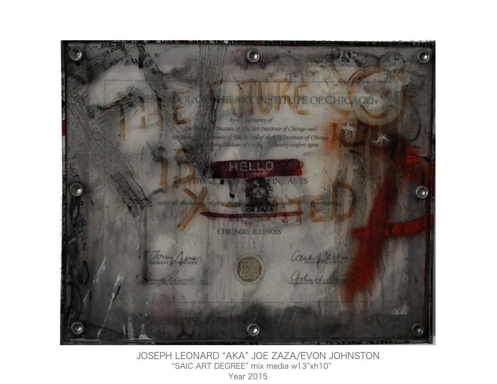 "SAIC ART DEGREE"  mixed media 13"x h10" Year 2015