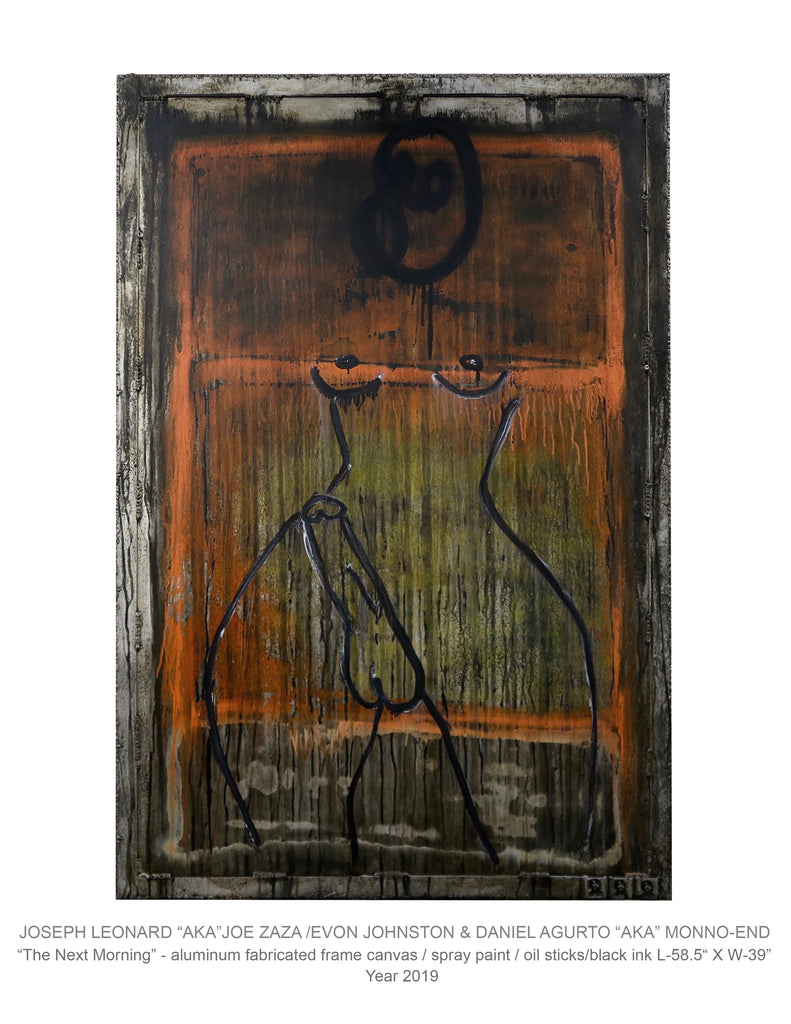 “The Next Morning” - aluminum fabricated frame canvas / spray paint / oil sticks/black ink L-58.5“ X W-39”  Year  2019