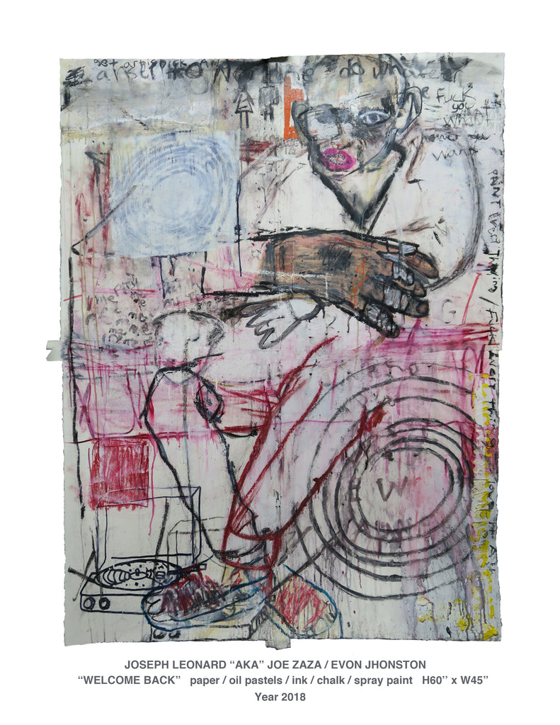 "WELCOME BACK" paper/oil pastels/ink/chalk/spray paint H60" x W45" Year 2018