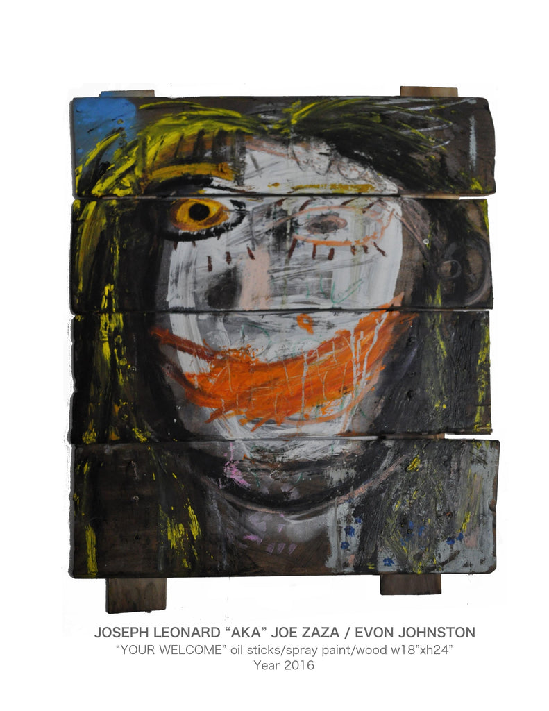 "YOUR WELCOME"   oil sticks-spray paint-wood  w18"xh24" Year 2016